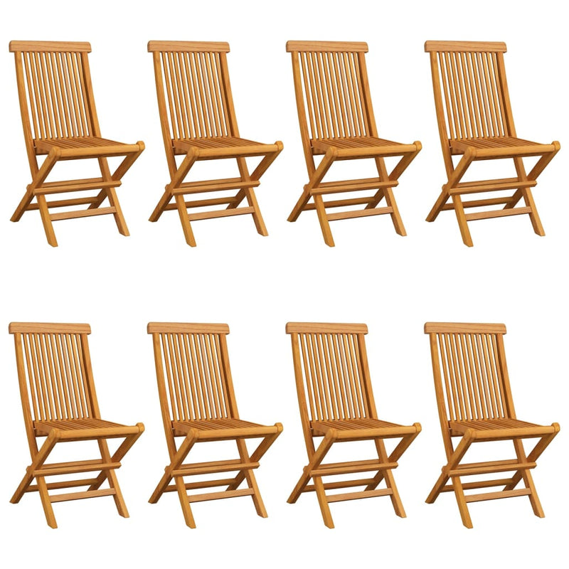 Patio Chairs with Bright Green Cushions 8 pcs Solid Teak Wood