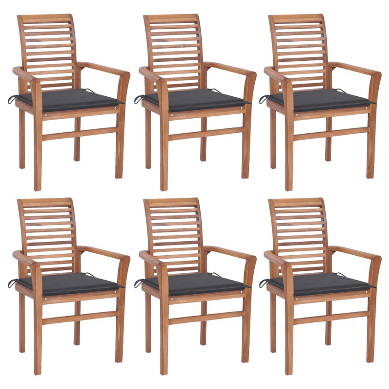 Dining Chairs 6 pcs with Anthracite Cushions Solid Teak Wood