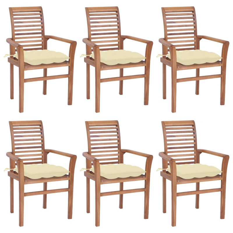 Dining Chairs 6 pcs with Cream White Cushions Solid Teak Wood