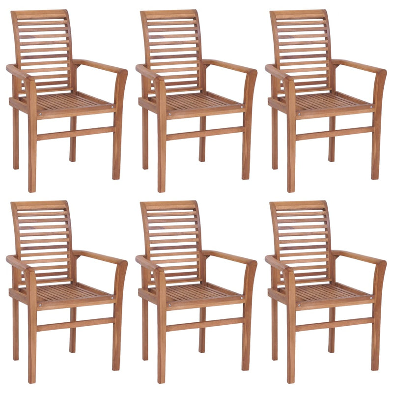 Dining Chairs 6 pcs with Cream White Cushions Solid Teak Wood