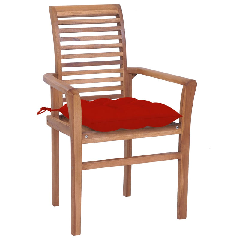 Dining Chairs 6 pcs with Red Cushions Solid Teak Wood