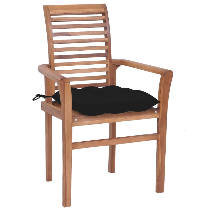 Dining Chairs 6 pcs with Black Cushions Solid Teak Wood