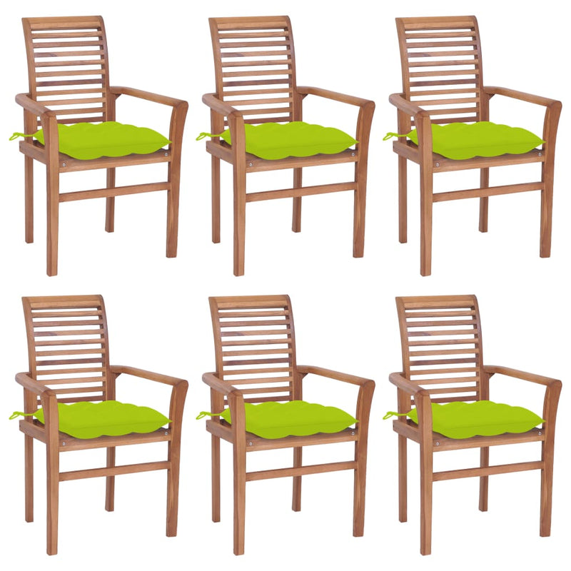 Dining Chairs 6 pcs with Bright Green Cushions Solid Teak Wood