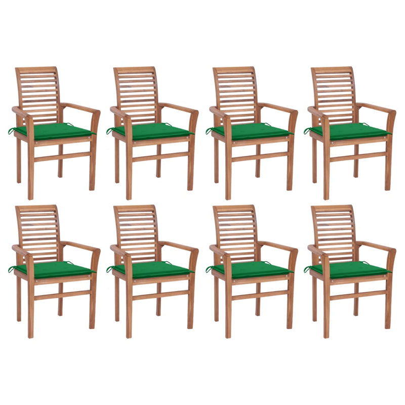 Dining Chairs 8 pcs with Green Cushions Solid Teak Wood