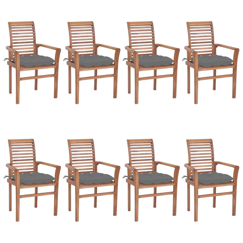 Dining Chairs 8 pcs with Gray Cushions Solid Teak Wood