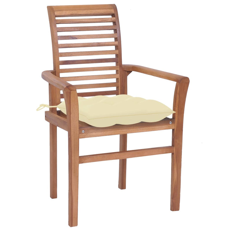 Dining Chairs 8 pcs with Cream White Cushions Solid Teak Wood