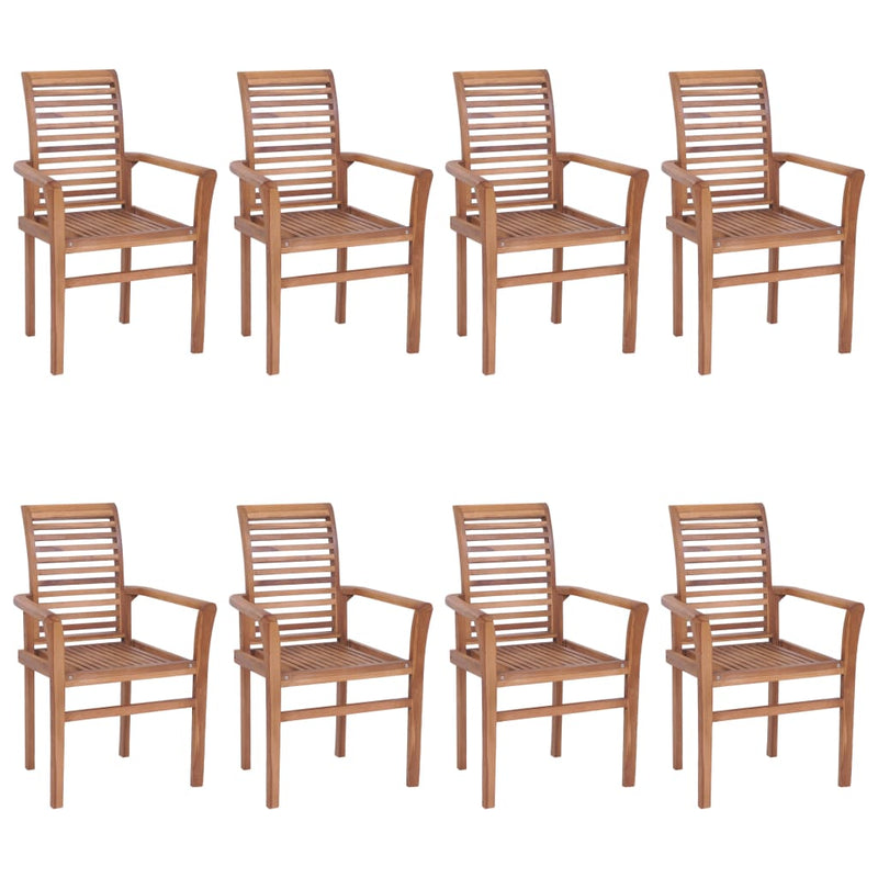 Dining Chairs 8 pcs with Red Cushions Solid Teak Wood