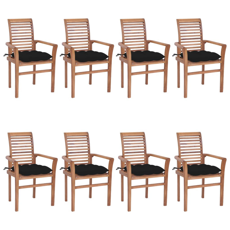 Dining Chairs 8 pcs with Black Cushions Solid Teak Wood