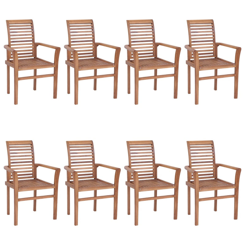 Dining Chairs 8 pcs with Wine Red Cushions Solid Teak Wood
