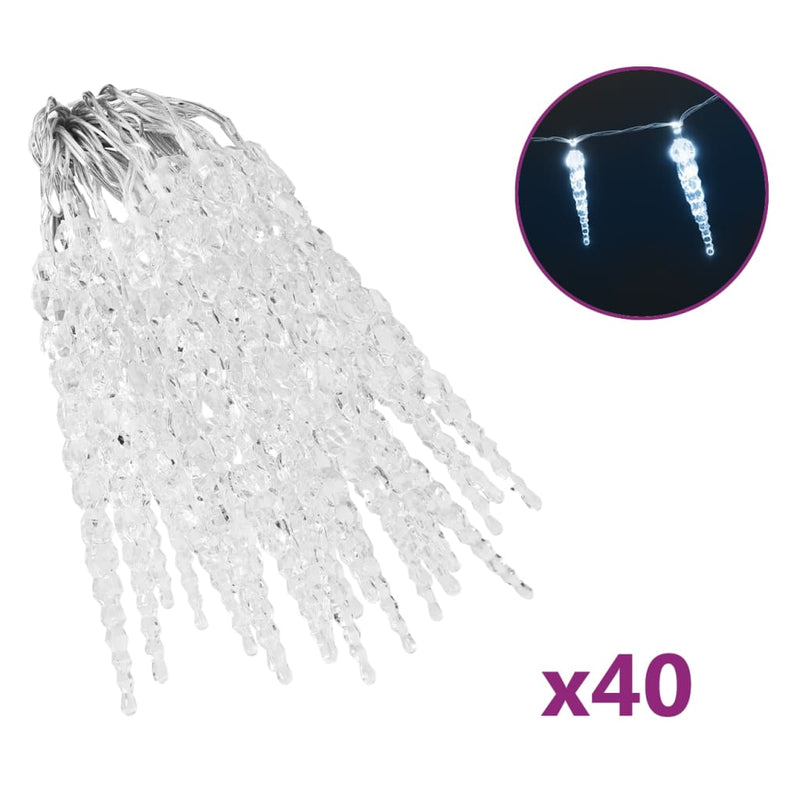 Christmas Icicle Lights 40 pcs Cold White Acrylic Remote Control