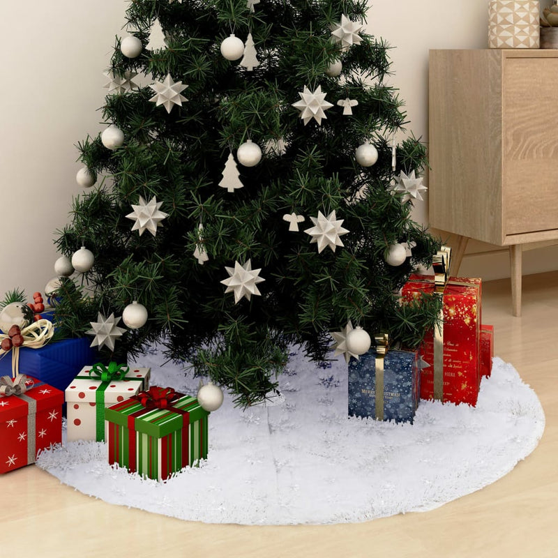 Luxury Christmas Tree Skirt White 48" Faux Fur