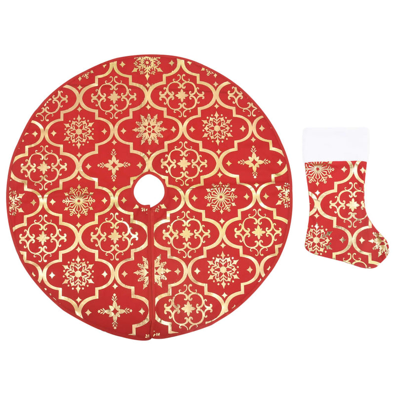 Luxury Christmas Tree Skirt with Sock Red 35.4" Fabric