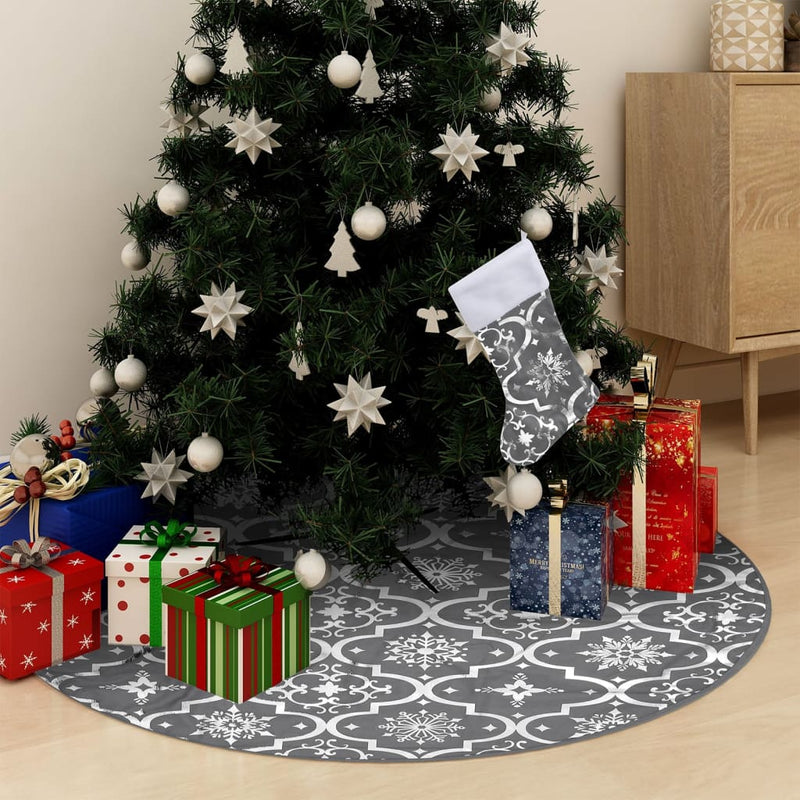 Luxury Christmas Tree Skirt with Sock Gray 35.4" Fabric