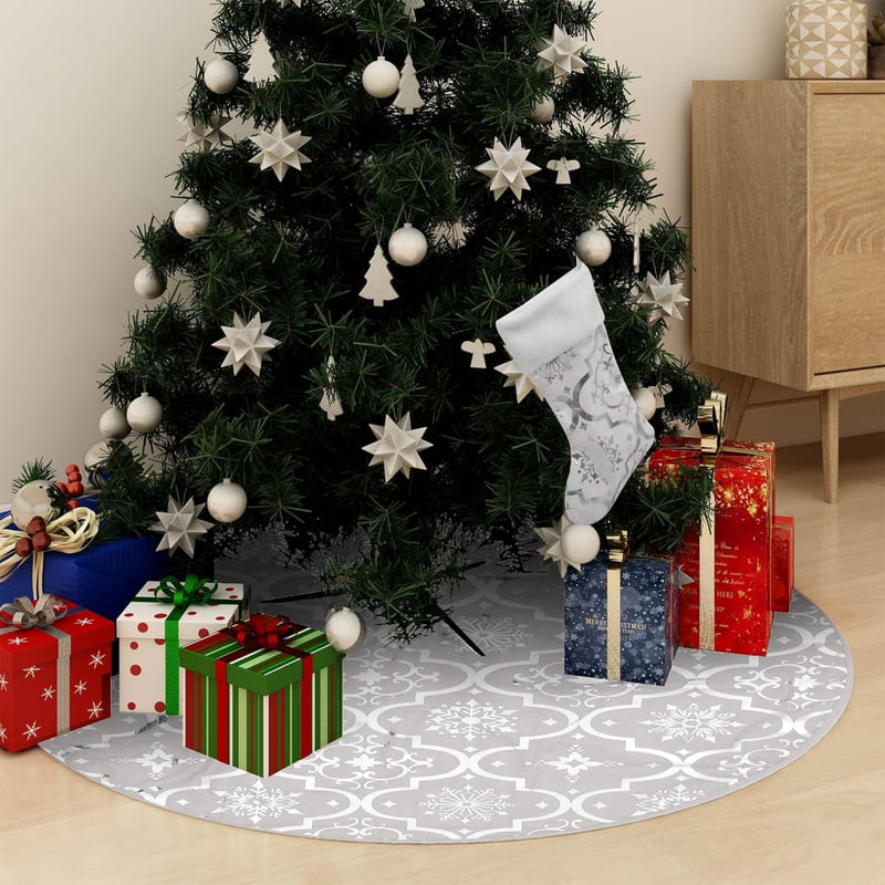 Luxury Christmas Tree Skirt with Sock White 35.4" Fabric