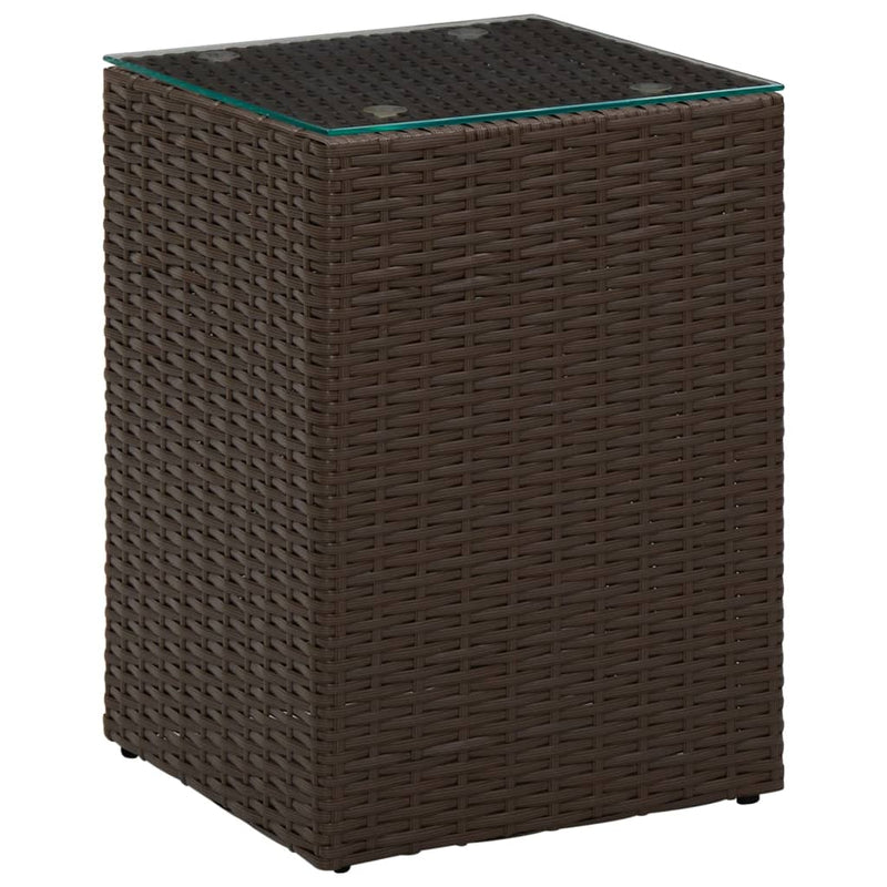 Side Table with Glass Top Brown 13.8"x13.8"x20.5" Poly Rattan