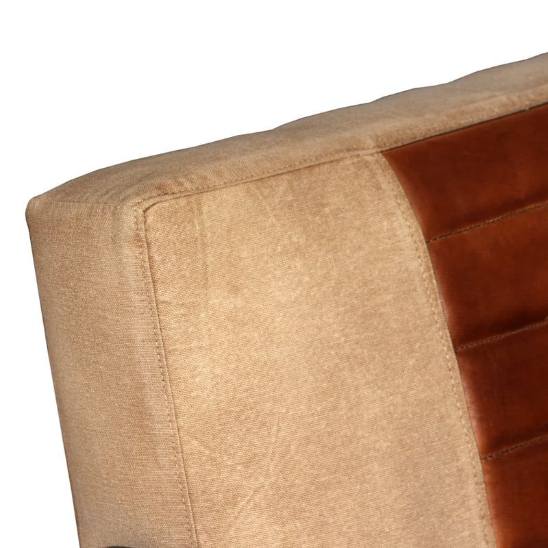 Lounge Chair Brown Genuine Leather and Canvas