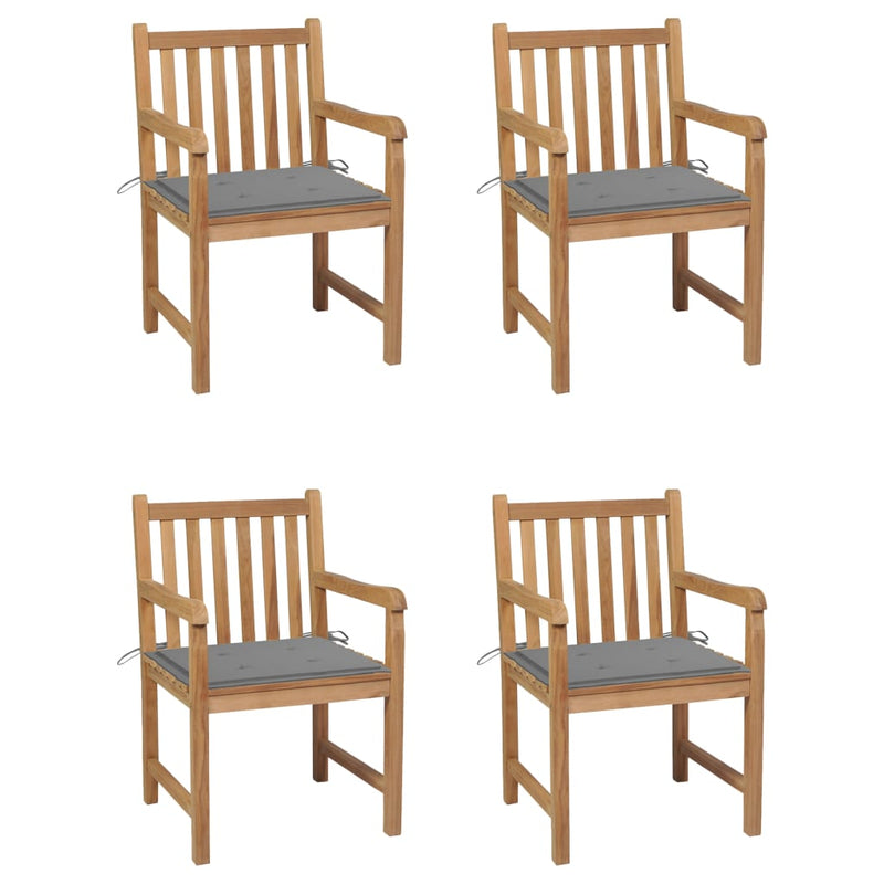 Patio Chairs 4 pcs with Gray Cushions Solid Teak Wood