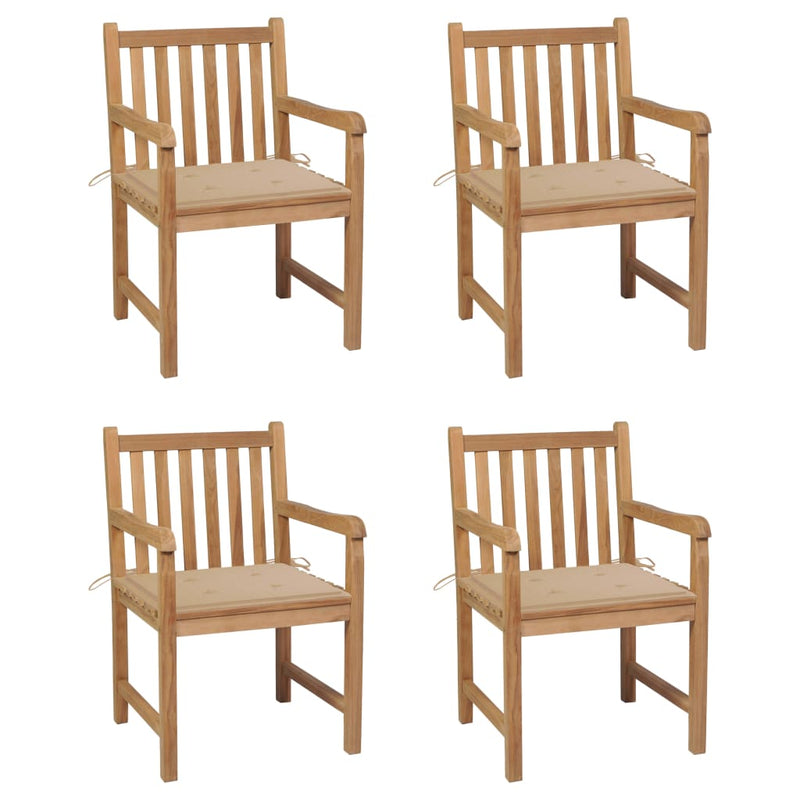 Patio Chairs 4 pcs with Beige Cushions Solid Teak Wood