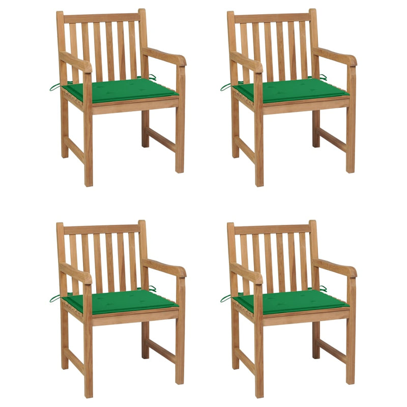 Patio Chairs 4 pcs with Green Cushions Solid Teak Wood