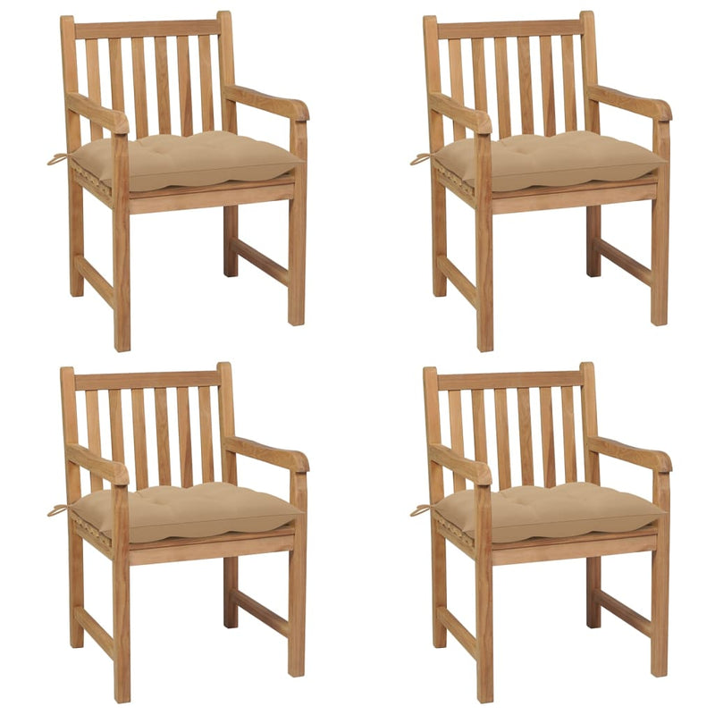 Patio Chairs 4 pcs with Beige Cushions Solid Teak Wood