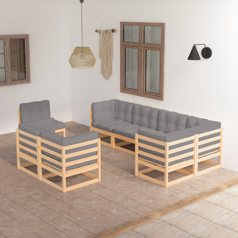 8 Piece Patio Lounge Set with Cushions Solid Pinewood