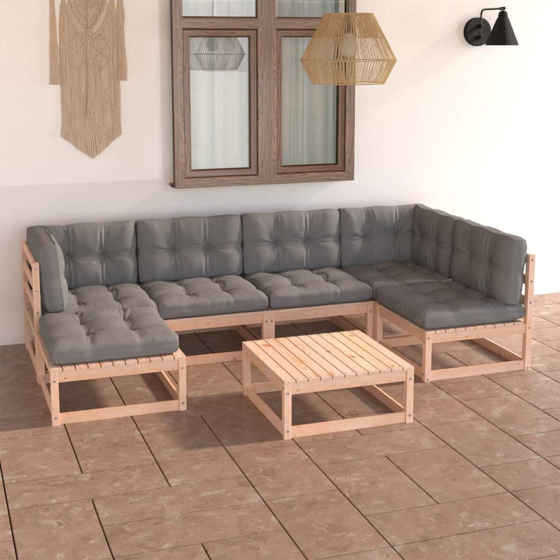 7 Piece Patio Lounge Set with Cushions Solid Pinewood