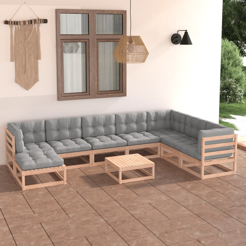 9 Piece Patio Lounge Set with Cushions Solid Pinewood