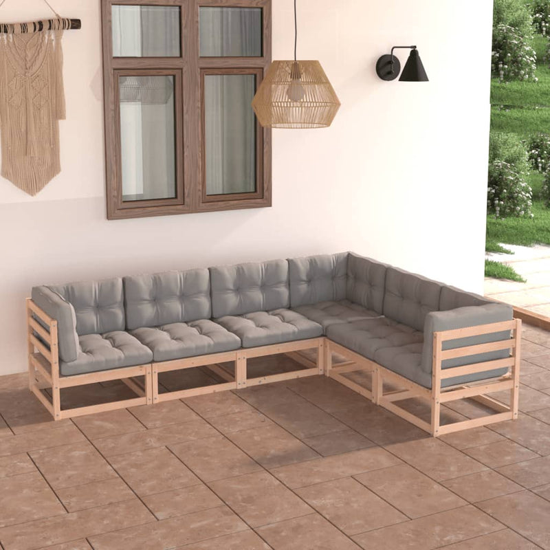 6 Piece Patio Lounge Set with Cushions Solid Pinewood