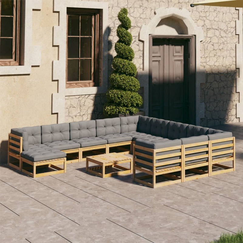 13 Piece Patio Lounge Set with Cushions Solid Pinewood