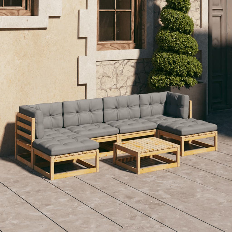 7 Piece Patio Lounge Set with Cushions Solid Pinewood