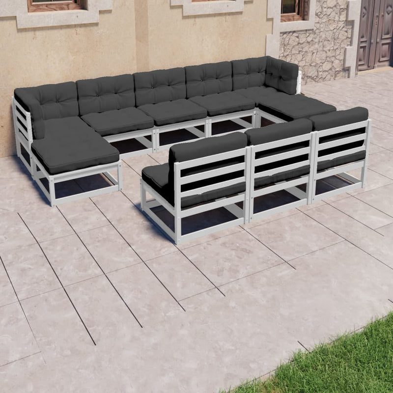 8 Piece Patio Lounge Set with Cushions White Solid Pinewood