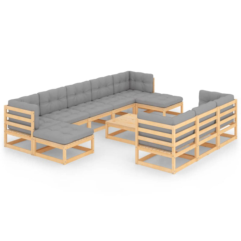 11 Piece Patio Lounge Set with Cushions Solid Pinewood