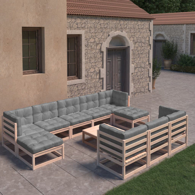 11 Piece Patio Lounge Set with Cushions Solid Pinewood