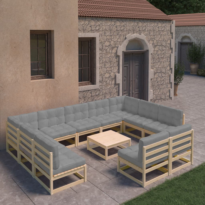 12 Piece Patio Lounge Set with Cushions Solid Pinewood