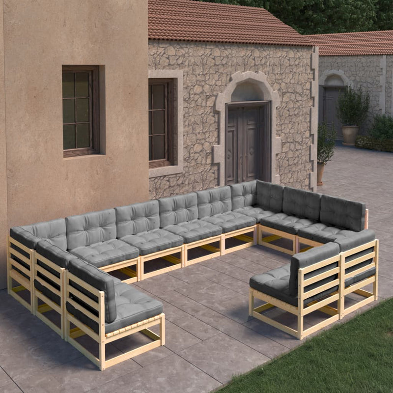 12 Piece Patio Lounge Set with Cushions Solid Pinewood