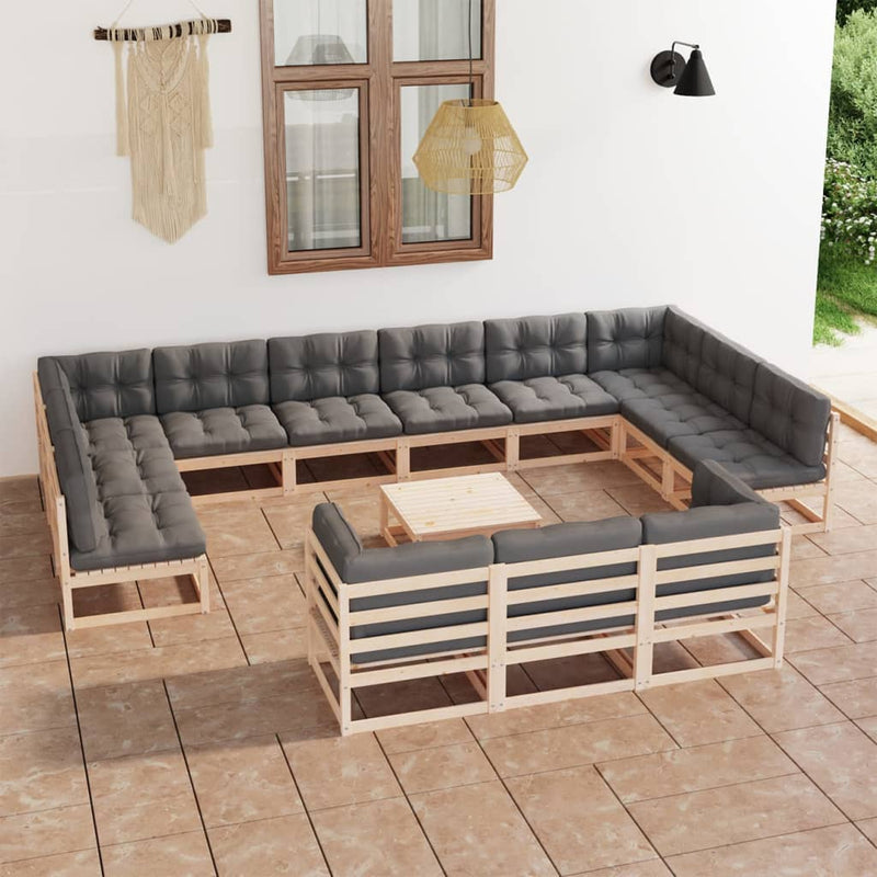 14 Piece Patio Lounge Set with Cushions Solid Pinewood