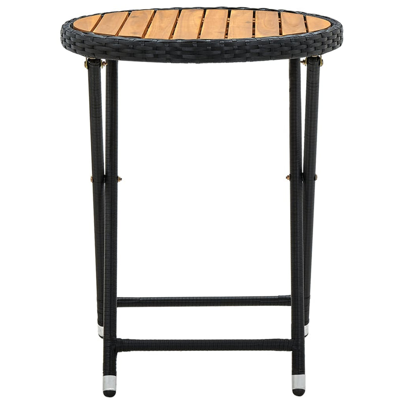 Tea Table Black 23.6" Poly Rattan and Solid Acacia Wood