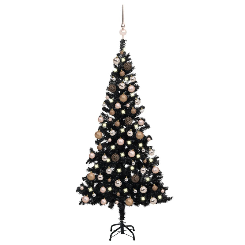 Artificial Christmas Tree with LEDs&Ball Set Black 59.1" PVC