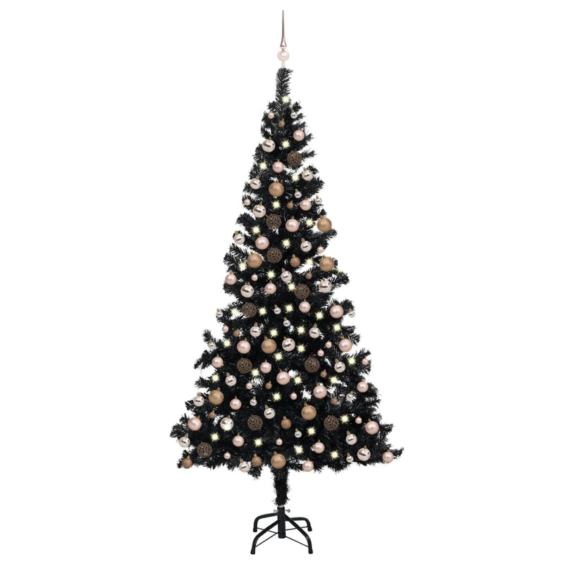 Artificial Christmas Tree with LEDs&Ball Set Black 82.7" PVC