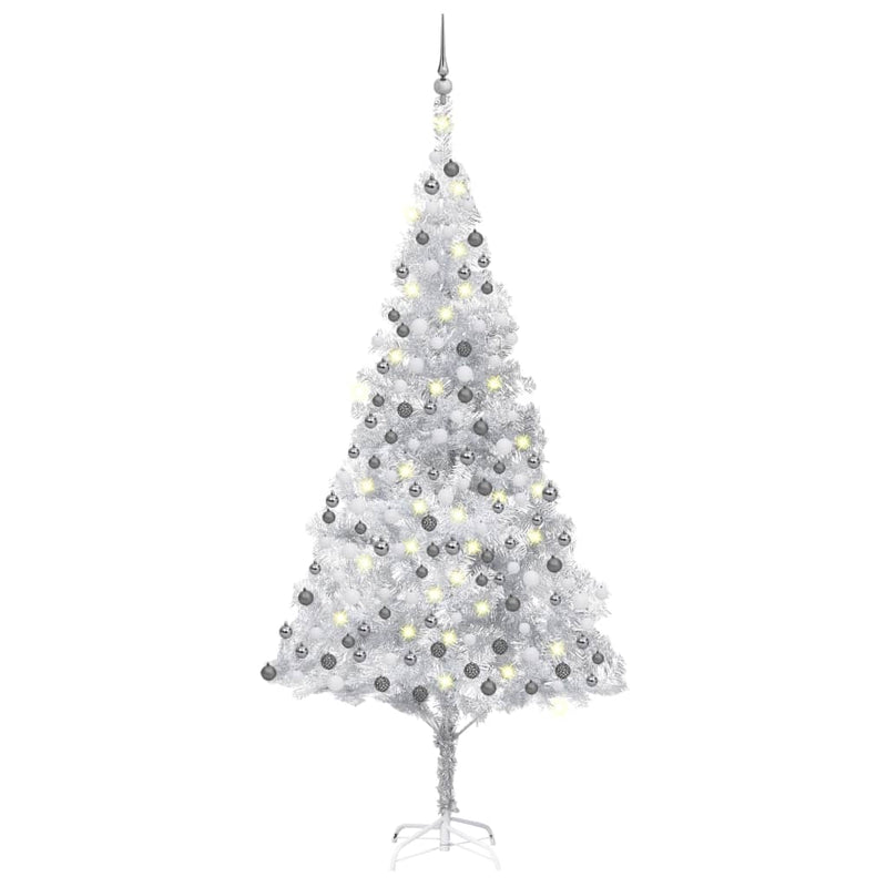 Artificial Christmas Tree with LEDs&Ball Set Silver 82.7" PET