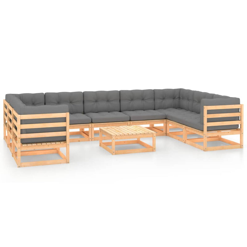 10 Piece Patio Lounge Set with Cushions Solid Pinewood