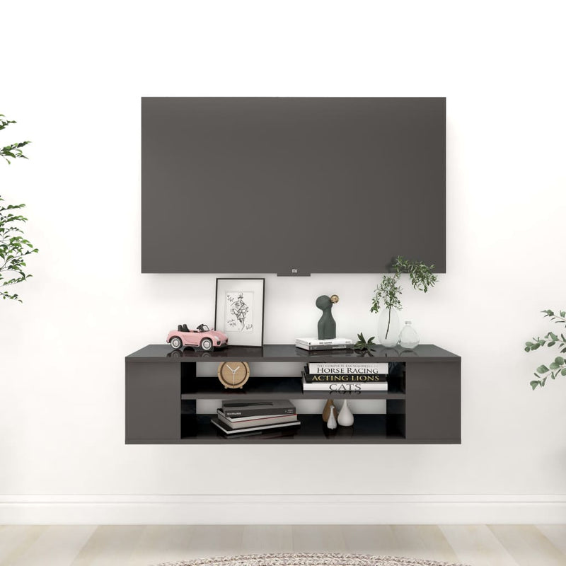 Hanging TV Cabinet High Gloss Gray 39.3"x11.8"x10.4" Chipboard