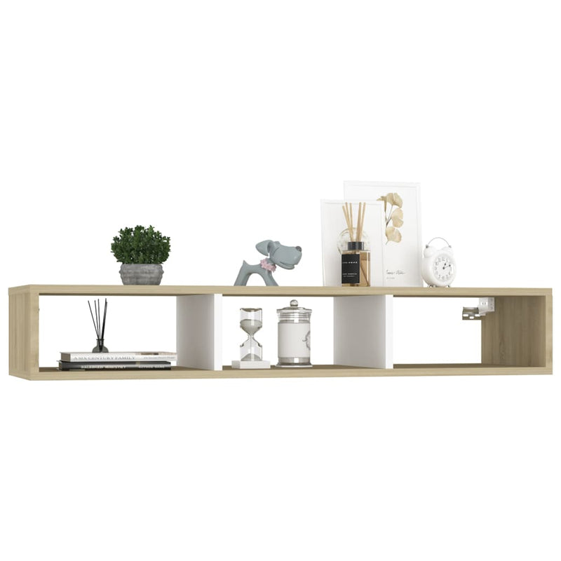 806252  Wall Shelf Cabinet White and Sonoma Oak 40.2"x12"x7" Chipboard