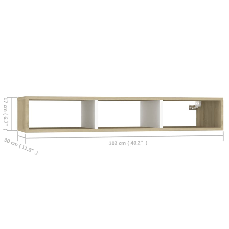 806252  Wall Shelf Cabinet White and Sonoma Oak 40.2"x12"x7" Chipboard