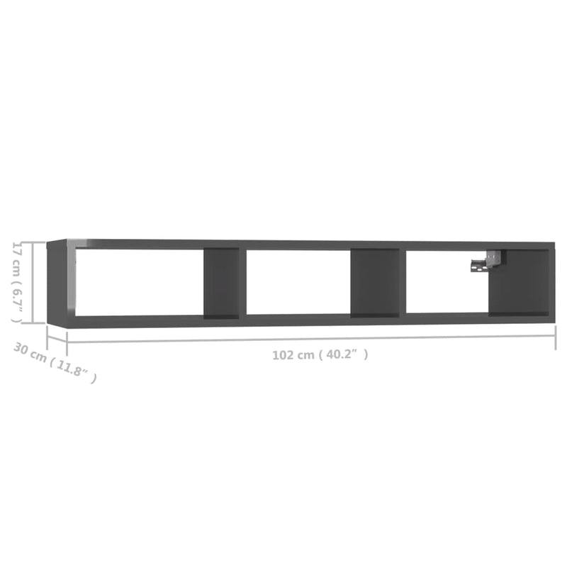 806255  Wall Shelf High Gloss Gray 40.2"x12"x7" Chipboard