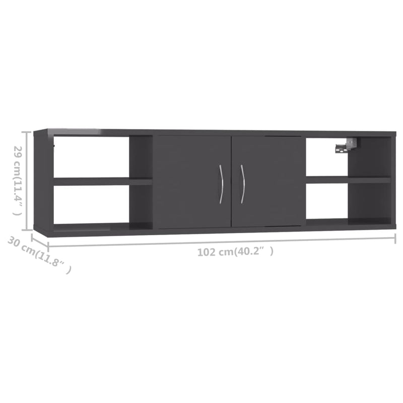 Wall Shelf High Gloss Gray 40.2"x12"x11.4" Chipboard