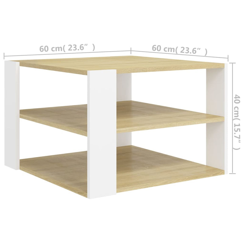 Coffee Table Sonoma Oak and White 24"x24"x16" Chipboard