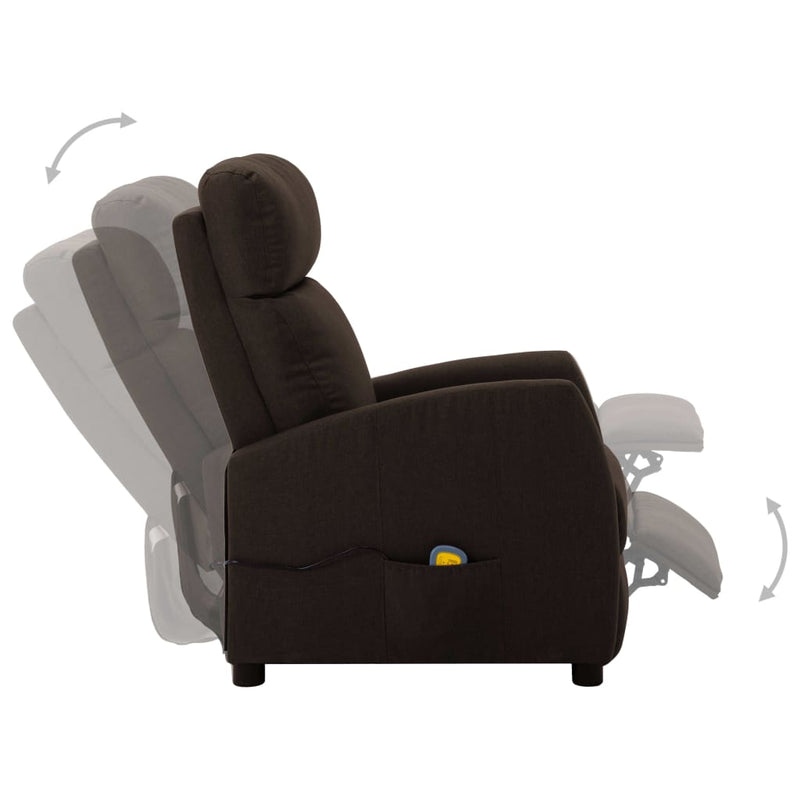 Electric Massage Reclining Chair Dark Brown Fabric