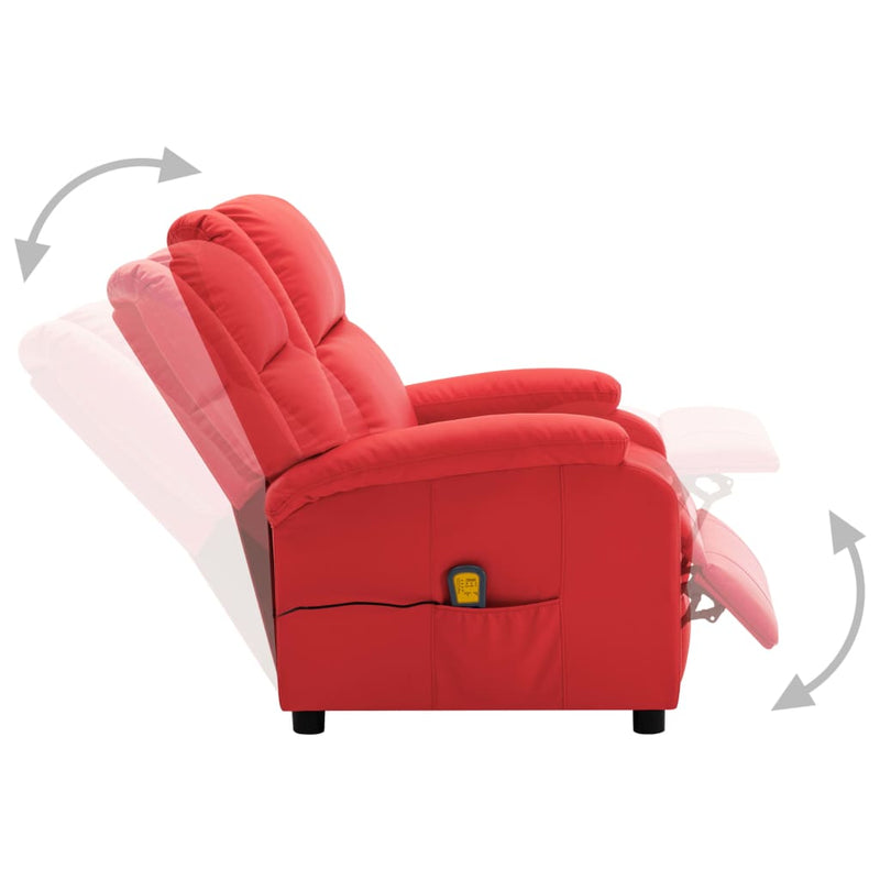 Electric Massage Recliner Red Faux Leather