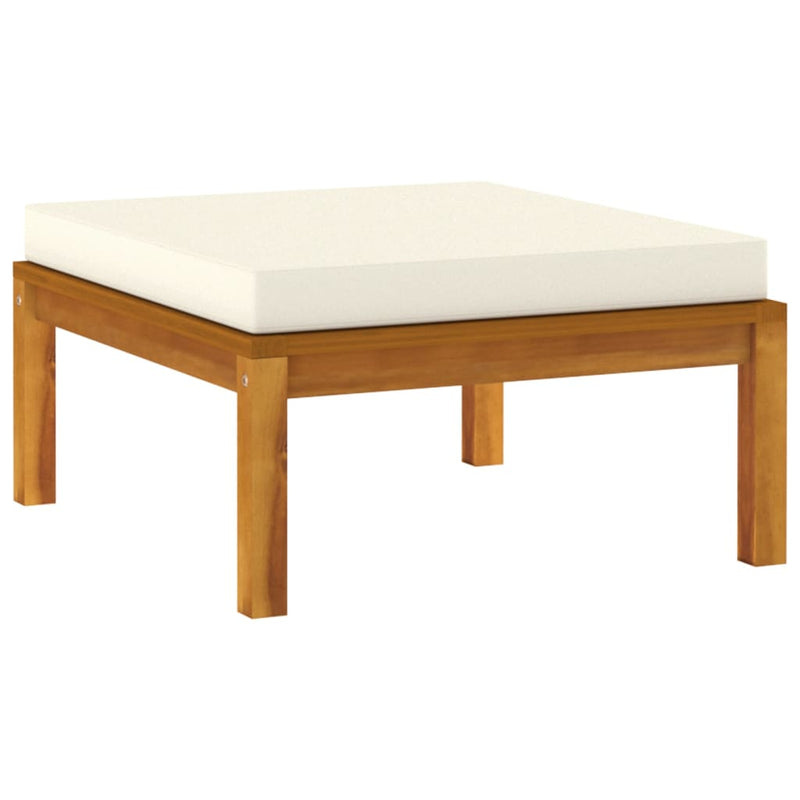 3 Piece Patio Lounge Set with Cream White Cushions Acacia Wood